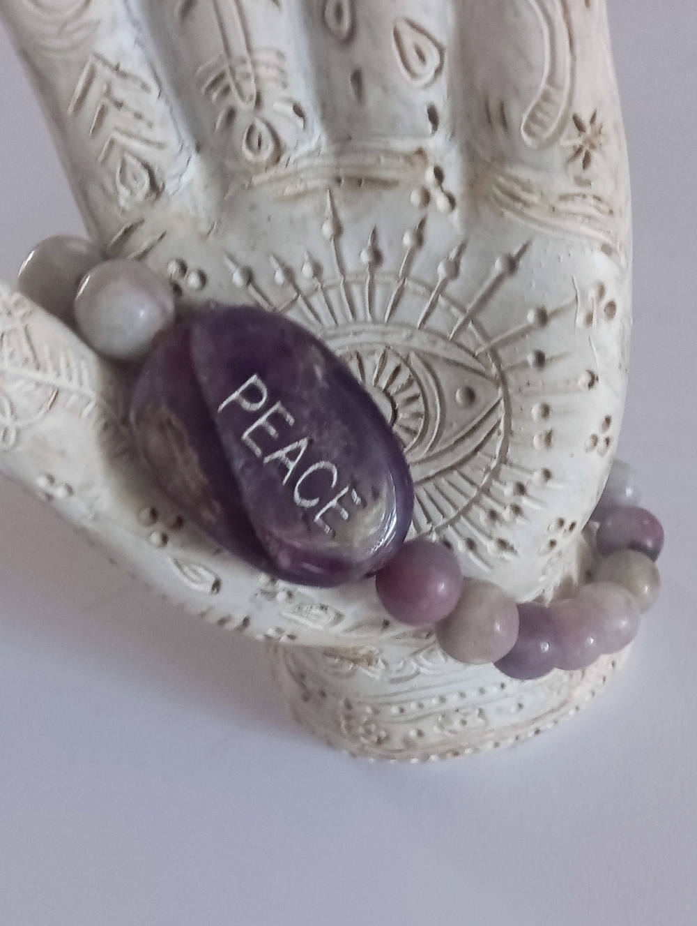 Amethyst Gemstone Bead Stretch Bracelet Large Center Stone "Peace"